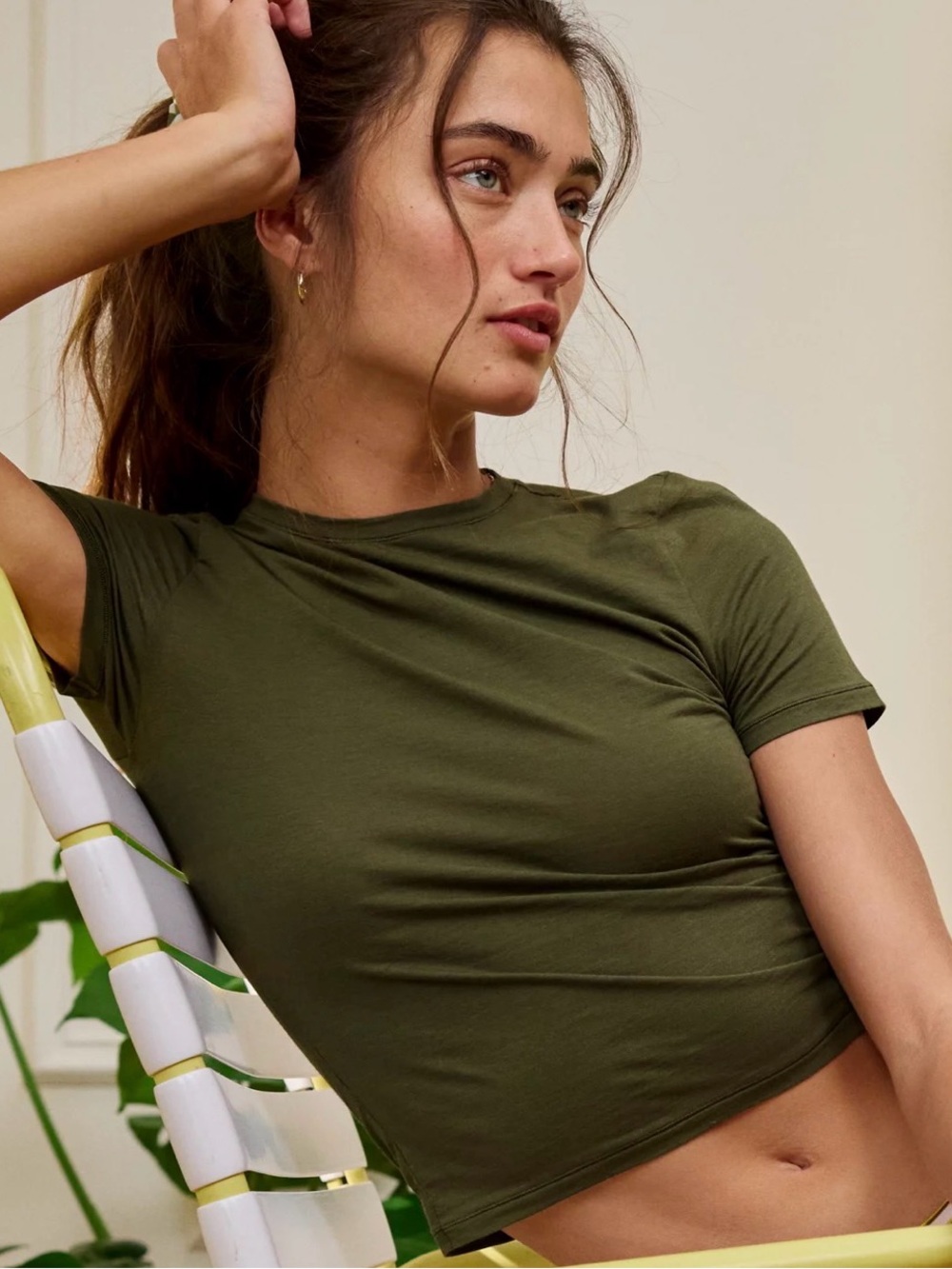 SMOOTHEZ By Aerie Cotton Blend BESTEES Short Sleeve Crew T-Shirt Green Large